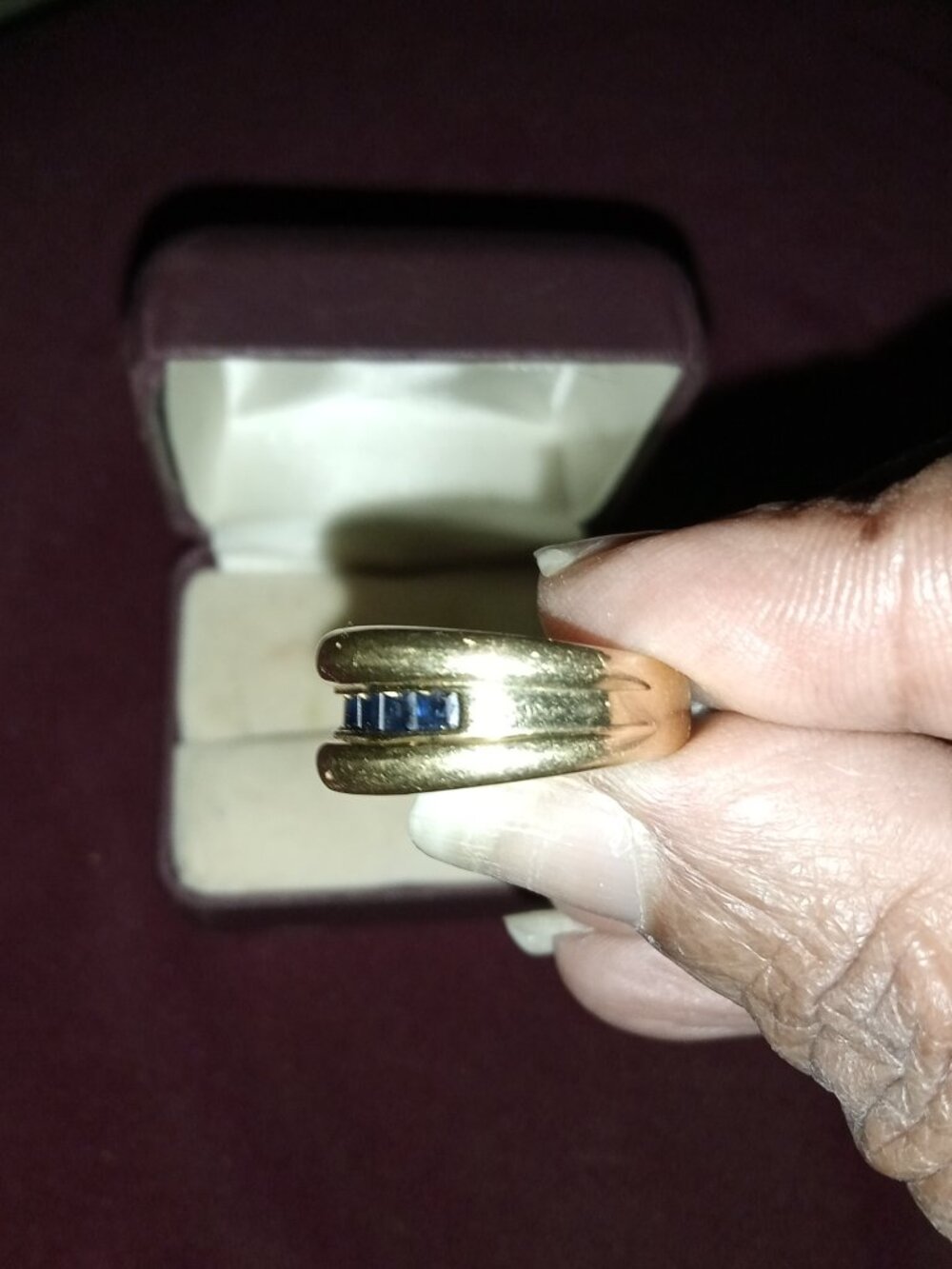 14kt Solid Gold 7.2g Blue Sapphire Men's Ring Sz 7.25 - Picture 10 of 13